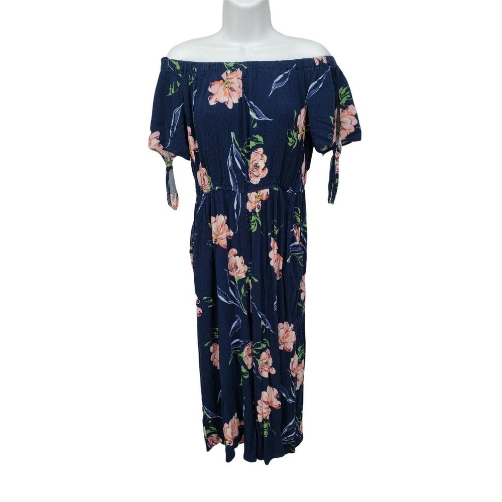 Love Fire Blue Floral Cold Shoulder Large Romper